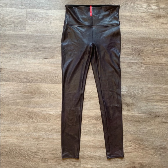 SPANX Faux Leather Leggings - Burgundy - Picture 3 of 6